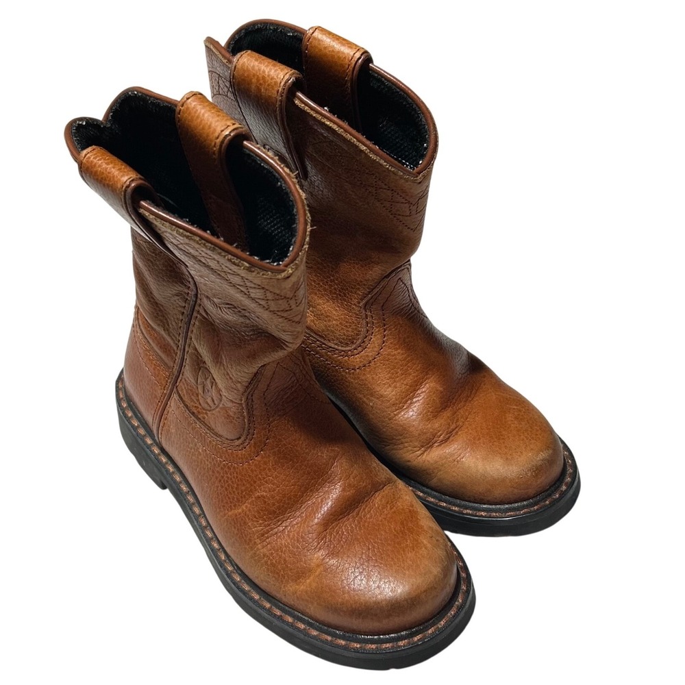 Ariat Kids Brown Leather Western Roper Boots Size 12 32707C Tan Pull On